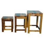 Sheesham Solid Wood Stool Set Of 3 Pcs Provincial Teak - Image 6