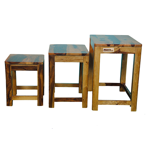 Sheesham Solid Wood Stool Set Of 3 Pcs Provincial Teak - Image 6