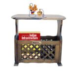 Sheesham Solid Wood Magazine Holder With Wooden Grill Warm Chestnut