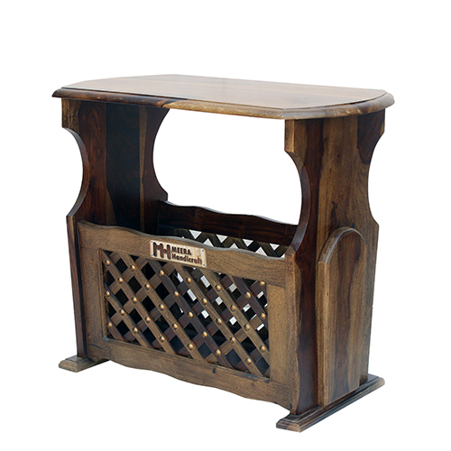 Sheesham Solid Wood Magazine Holder With Wooden Grill Warm Chestnut - Image 3