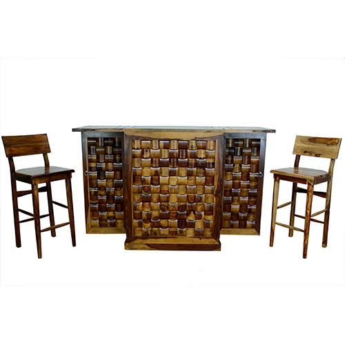 Wooden wave sheesham solid wood bar cabinet provincial teak - Image 3