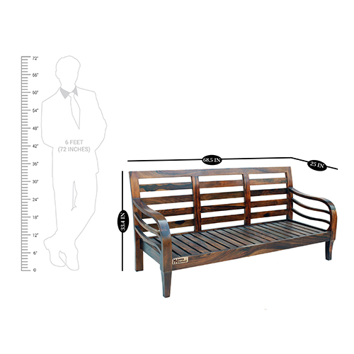 Sheesham Solid Wood Sofa-3 Seater Natural Brown - Image 5