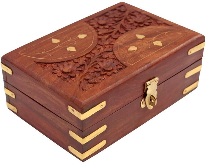 handcrafted-wood-jewellery-box-for-women-6-inches-brown-wsh-original-imafyfgnkhzbzzeh Handcrafted Wood Jewellery Box For Women To store make up beauty products Vanity Box (Brown) - Image 1