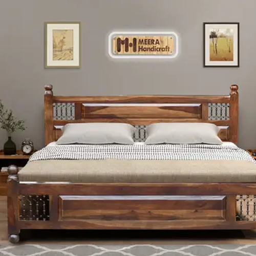 Solid Sheesham Wood King Size Bed - Image 1