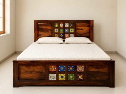 MEERAHANDICRAFT SHEESHAM SOLID WOOD PANNEL-CERMAIC TILE COT WITHOUT STORAGE