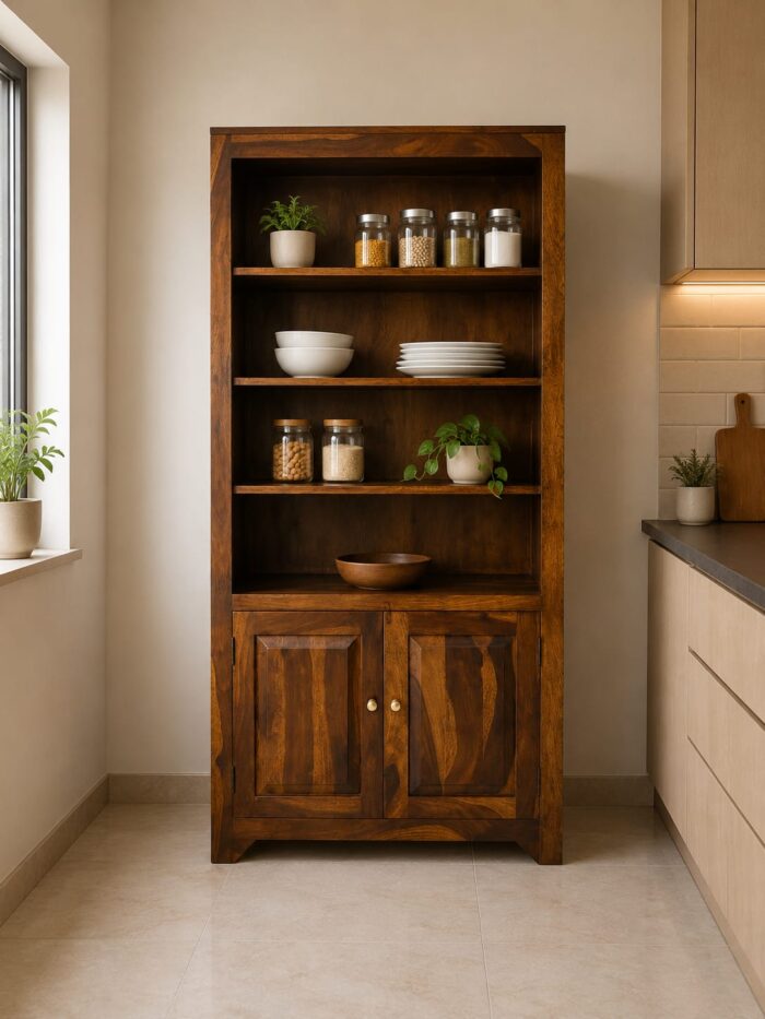 MEERAHANDICRAFT SOLID SHEESHAM WOOD CROCKERY CABINET &BOOKESLF - Image 1