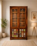 MEERA HANDICRAFT SHEESHAM WOOD CERMIC TILE -GLASS DOOR BOOKSELF