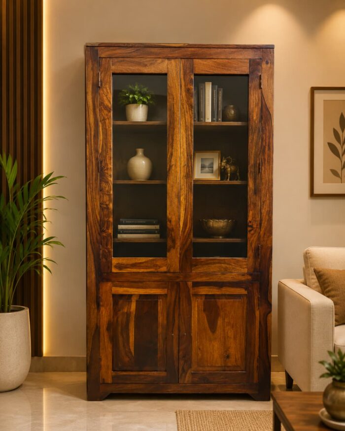 MEERAHANDICRAFT SHEESHAM WOOD WITH GLASS DOOR BOOKSELF - Image 1