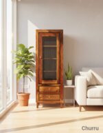 MEERAHANDICRAFT SHEESHAM WOOD SINGLE DOOR WITH DOUBLE DRAWER BOOKSELF