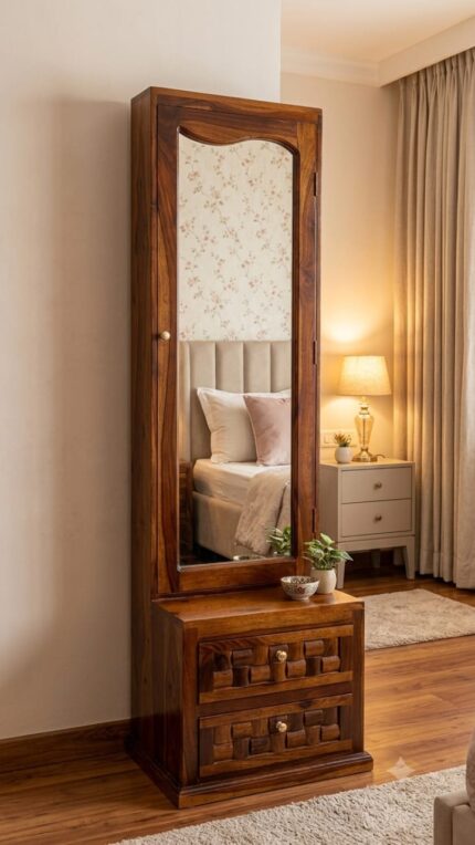 MEERAHANDICRAFT SHEESHAM WOOD NIWAR DESIGNED DRESSING TABLE