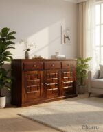 MEERAHANDICRAFT SHEESHAM WOOD GEOMETRIC BLOCKED PANNEL SIDEBOARD