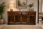 MEERAHANDICRAFT SHEESHAM WOOD CNC FLOWER DESIGNED SIDEBOARD