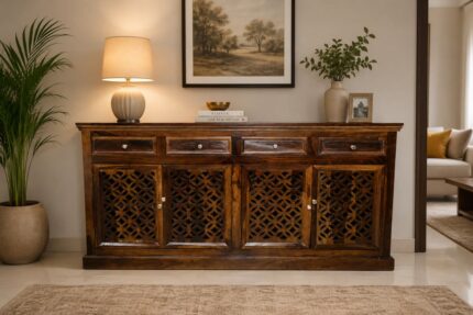MEERAHANDICRAFT SHEESHAM WOOD CNC FLOWER DESIGNED SIDEBOARD