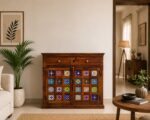 MEERAHANDICRAFT SHEESHAM WOOD CERMAIC TILE CABINET OR SHOERACK