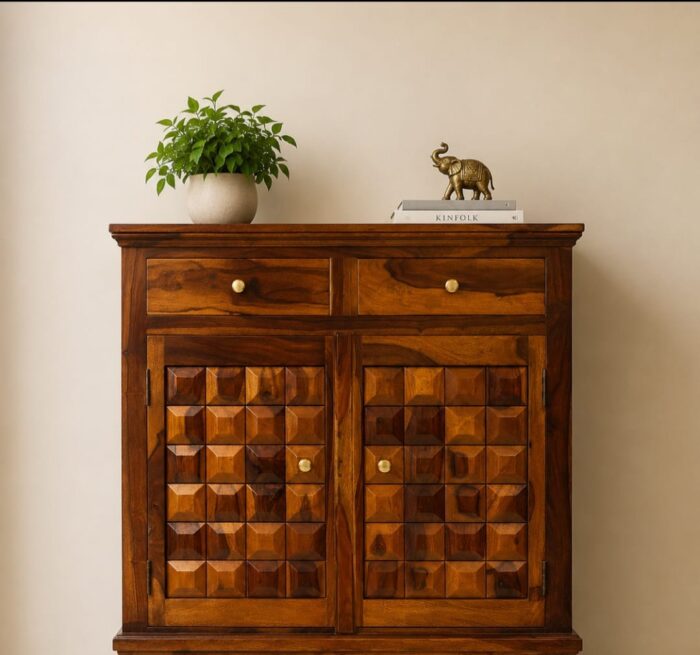 WhatsApp Image 2026-08-10 at 12.13.06 PM MEERAHANDICRAFT SHEESHAM WOOD BLOCKED-PANNEL CABINET/ SHOERACK - Image 1