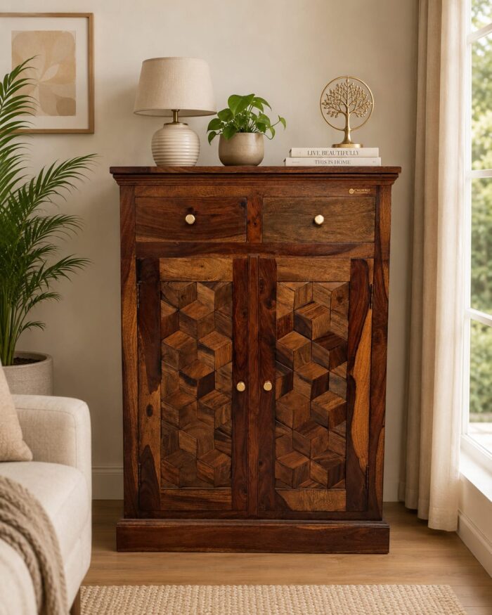 WhatsApp Image 2026-08-10 at 5.05.22 PM MEERAHANDICRAFT SHEESHAM WOOD 3D OPTIC DIAMOND LOOK SHOERACK - Image 1