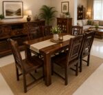 MEERAHANDICRAFT SHEESHAM WOOD 6 SEATER WITH IRONROD CHAIR PLAIN DINNING TABLE