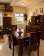 MEERAHANDICRAFT SHEESHAM WOOD PLAIN DINNING TABLE WITH WHOLE SHAPE 6 CHAIR