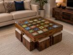 MEERAHANDICRAFT CERMAIC TILE COFFE TABLE /CENTER TABLE WITH 4 STOOL