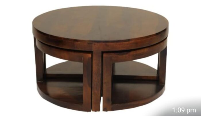 MEERAHANDICRAFT CIRCLE SHAPE OF CENTER /COFFE TABLE WITH FOUR TRIANGLE DESIGNED STOOL - Image 2