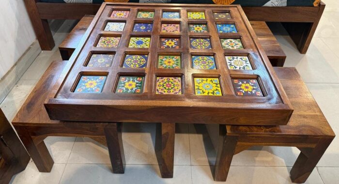 MEERAHANDICRAFT CERMAIC TILE COFFE TABLE /CENTER TABLE WITH 4 STOOL - Image 3
