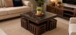 MEERAHANDICRAFT NIWAR DESIGNED CENTER /COFFEE TABLE WITH 4CHUSION STOOL - Image 2