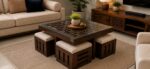 MEERAHANDICRAFT NIWAR DESIGNED CENTER /COFFEE TABLE WITH 4CHUSION STOOL