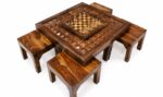 MEERAHANDICRAFT CHESS DESIGNED SQUARE COFFEE TABLEWITH 4 STOOL - Image 2