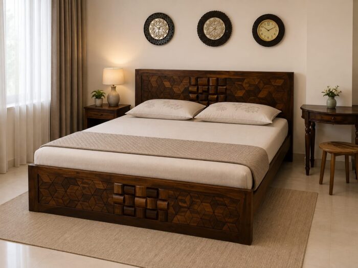 WhatsApp Image 2026-08-01 at 6.48.05 PM MEERAHANDICRAFT SHEESHAM SOILD WOOD NIWAR-BARFI DESIGNED COT - Image 1