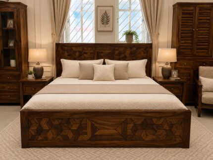 MEERAHANDICRAFT KING SIZE SHEESHAM WOOD BARFI PANNEL COT WITH 4 DRAWER