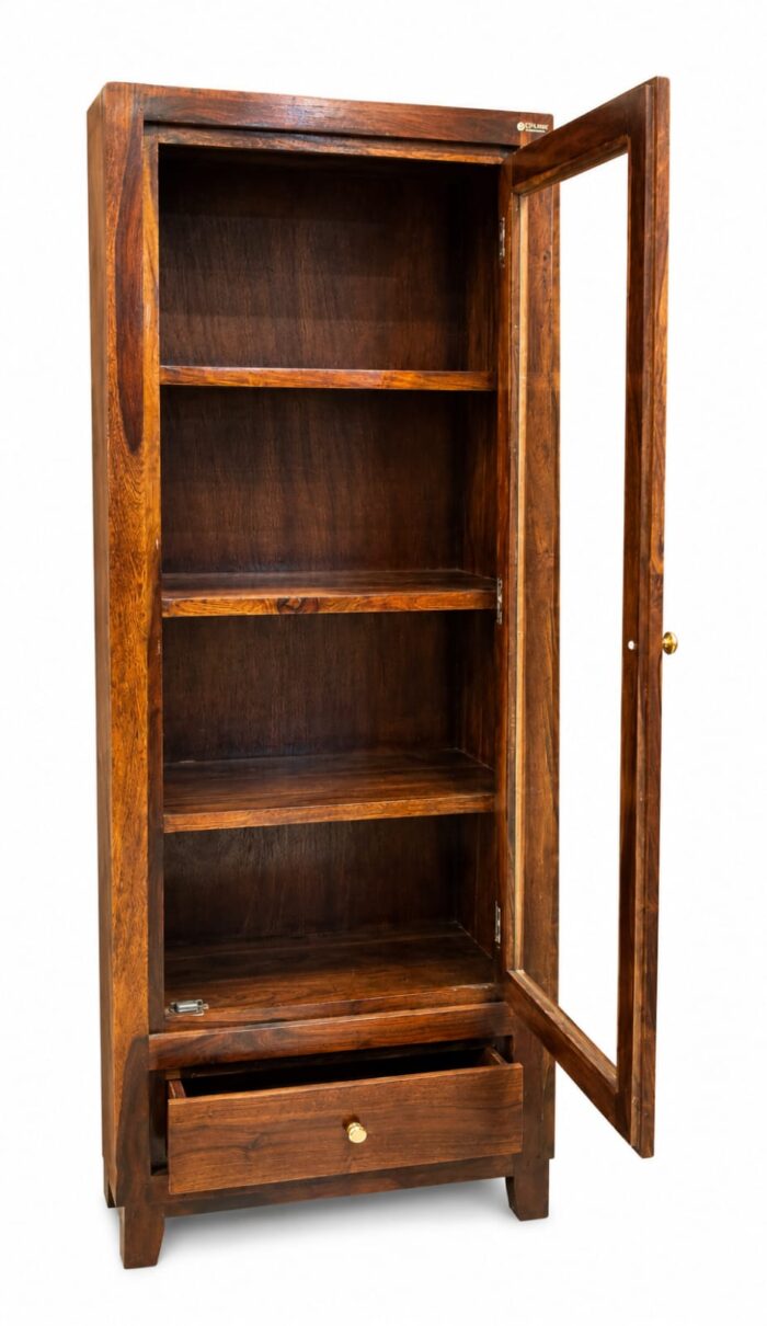 MEERAHANDICRAFT SHEESHAM WOOD SINGLE DOOR GLASS BOOKSELF - Image 2