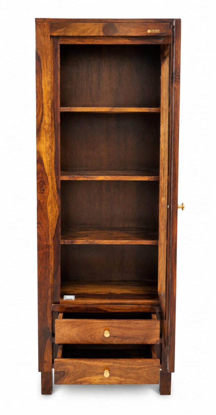 MEERAHANDICRAFT SHEESHAM WOOD SINGLE DOOR WITH DOUBLE DRAWER BOOKSELF - Image 2