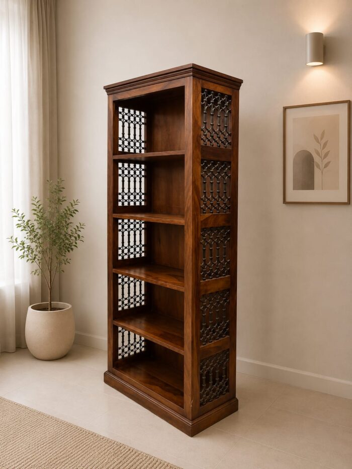WhatsApp Image 2026-08-08 at 11.33.26 AM MEERAHANDICRAFT SHEESHAM WOOD IRONROD OPONED BOOKSELF - Image 1