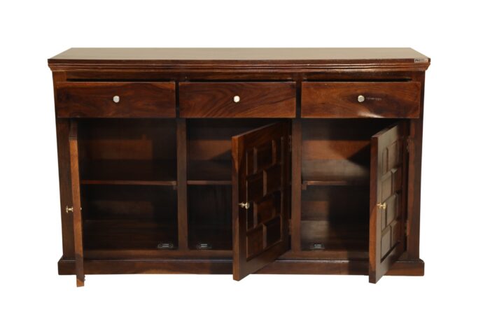 MEERAHANDICRAFT SHEESHAM WOOD GEOMETRIC BLOCKED PANNEL SIDEBOARD - Image 2