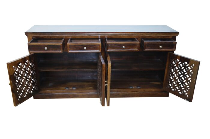 MEERAHANDICRAFT SHEESHAM WOOD CNC FLOWER DESIGNED SIDEBOARD - Image 2