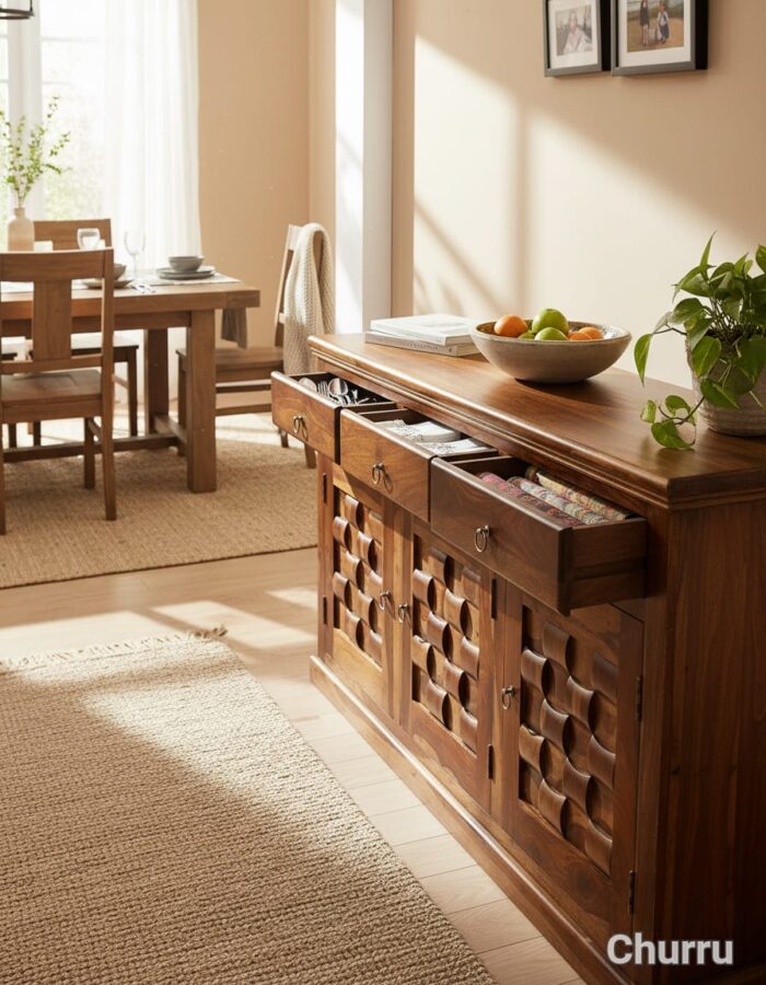 WhatsApp Image 2026-08-09 at 12.26.52 PM MEERAHANDICRAFT SHEESHAM WOOD NIWAR DESIGNED SIDEBOARD - Image 1