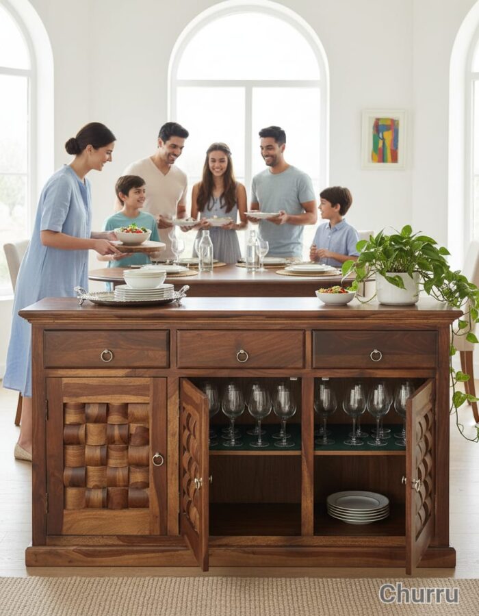 MEERAHANDICRAFT SHEESHAM WOOD NIWAR DESIGNED SIDEBOARD - Image 2