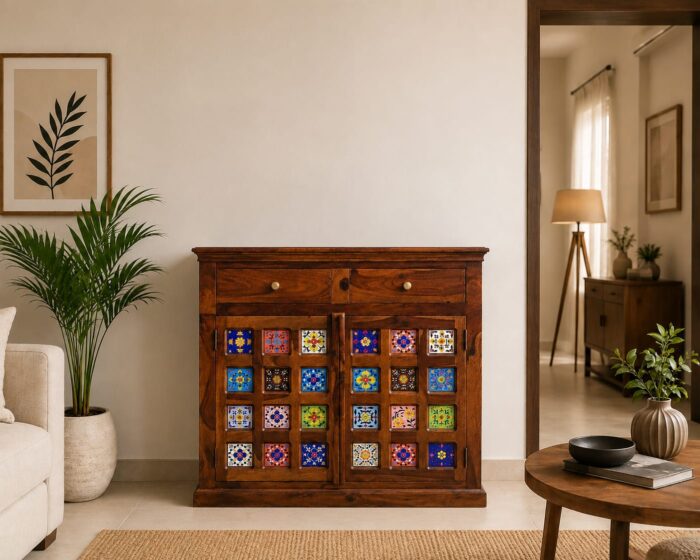 WhatsApp Image 2026-08-10 at 12.13.05 PM MEERAHANDICRAFT SHEESHAM WOOD CERMAIC TILE CABINET OR SHOERACK - Image 1