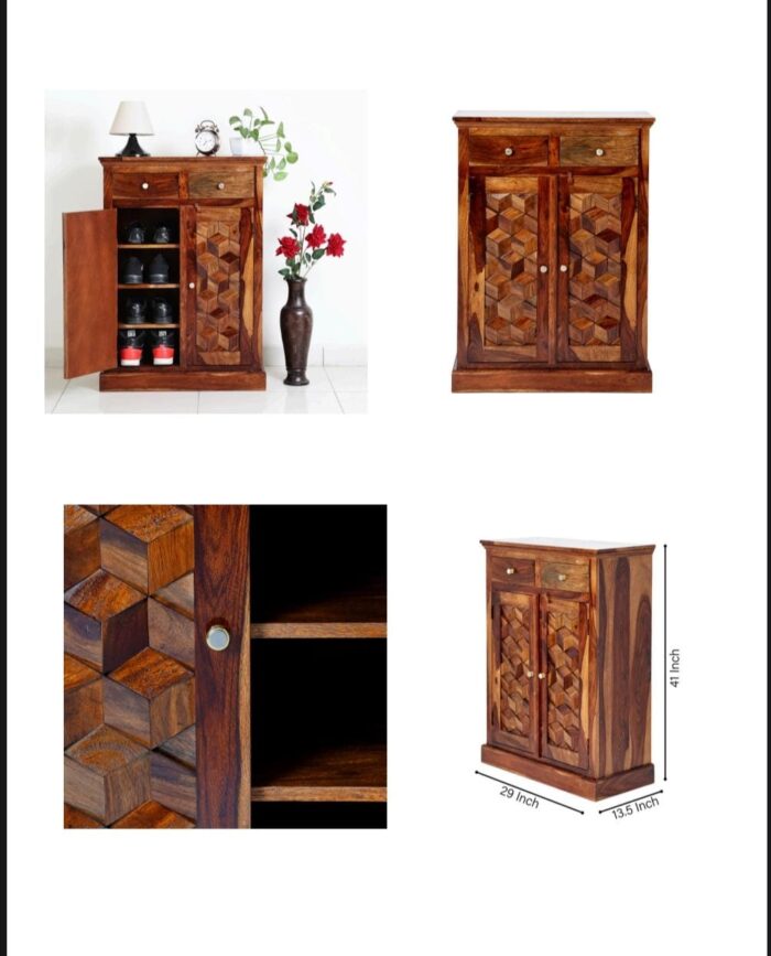 MEERAHANDICRAFT SHEESHAM WOOD 3D OPTIC DIAMOND LOOK SHOERACK - Image 3
