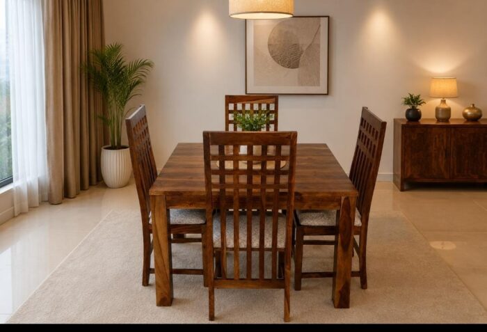 WhatsApp Image 2026-08-11 at 5.31.34 PM (1) MEERAHANDICRAFT SHEESHAM WOOD PLAIN DINNING TABLE WITH SQUARE DESIGNED CHAIR - Image 1