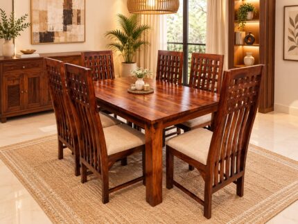 MEERAHANDICRAFT SHEESHAM WOOD PLAIN DINNING TABLE WITH 6 CHAIR