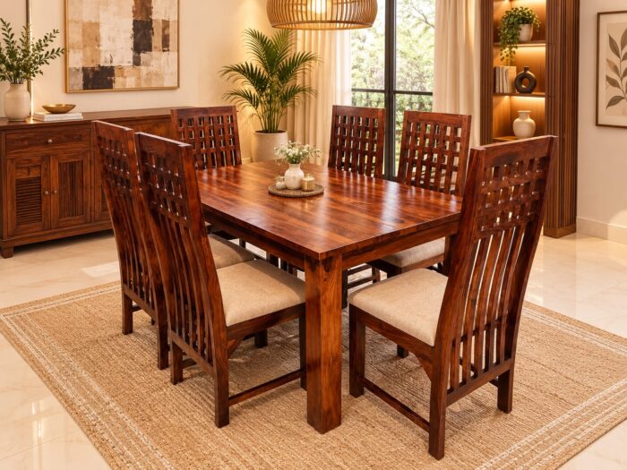 WhatsApp Image 2026-08-12 at 2.29.11 PM MEERAHANDICRAFT SHEESHAM WOOD PLAIN DINNING TABLE WITH 6 CHAIR - Image 1